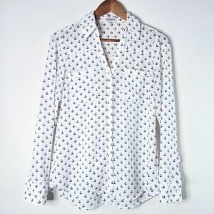 Express Womens White Anchor The Portofino Shirt Size Small Button Up Business